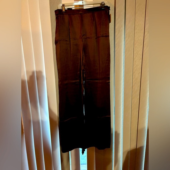 Escada Pants - High-Rise Wide-Leg Black Satin Pants